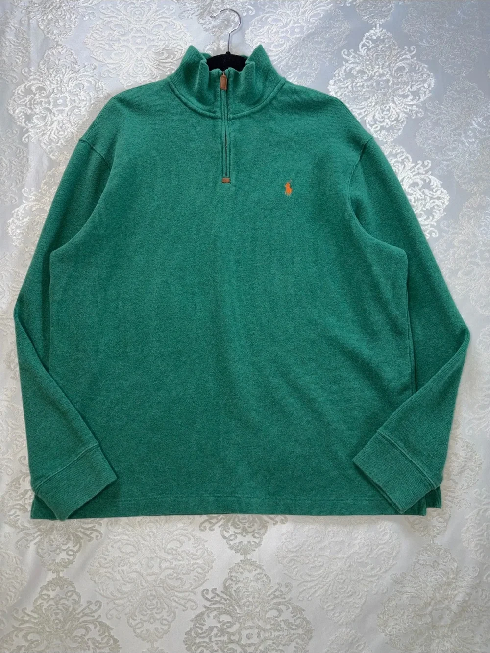 Polo Ralph Lauren Estate Quarter Zip Pullover Sweater Green Orange Pony Size XL